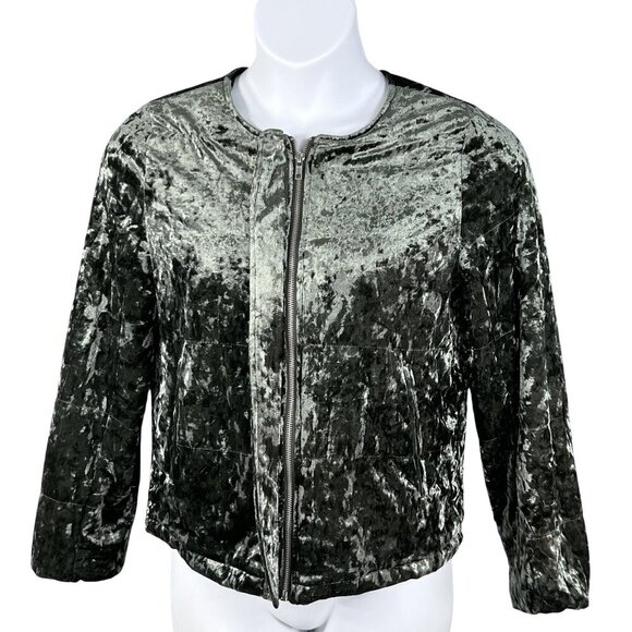 Sanctuary Womens M Crushed Velvet Zip Jacket Olive Green Dark Academia Timeless - Picture 3 of 16